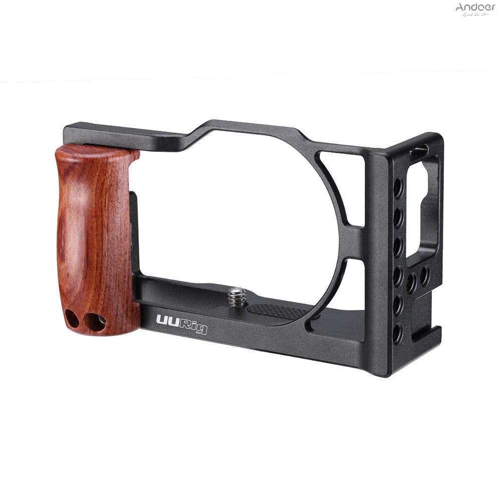 uurig-camera-cage-aluminum-alloy-with-wood-handle-cold-shoe-for-video-vlog-accessory-mounting-compatible-with-g7x-mark-iii