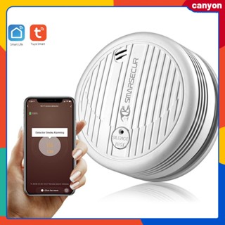 Tuya Wifi Smart Smoke Detector Fire Networking Alarm 24 Hours Real Time Monitoring 80db Loud Alarm App Push Notification Alert แคนยอนแคนยอน