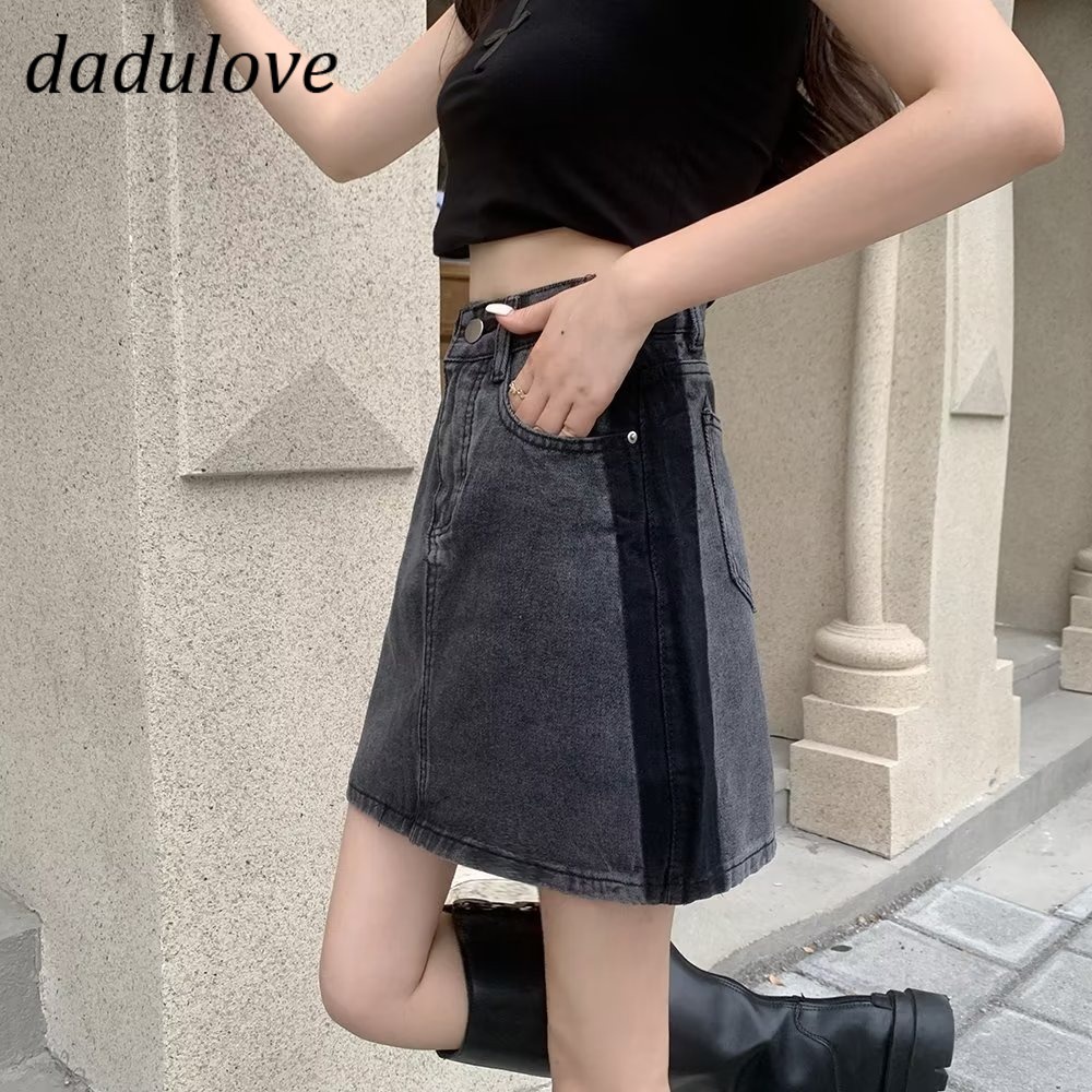 dadulove-new-american-ins-high-street-thin-stitching-denim-skirt-niche-high-waist-a-line-skirt-bag-hip-skirt