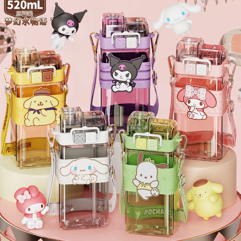 ขวดน้ําดื่ม-ทรงสี่เหลี่ยม-ลาย-sanrio-tritan-kuromi-melody-pudding-dog-cinnamon-dog-น่ารัก-สําหรับนักเรียนประถม