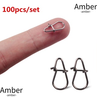 Amber แหวนสเตนเลส ทรงวงรี ล็อกเร็ว สําหรับแขวนสายเบ็ดตกปลา 100 ชิ้น ต่อล็อต