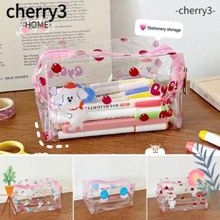 Cherry3 กระเป๋าดินสอ กระเป๋าเครื่องสําอาง PVC ใส กันน้ํา ความจุขนาดใหญ่ คุณภาพสูง สําหรับนักเรียน