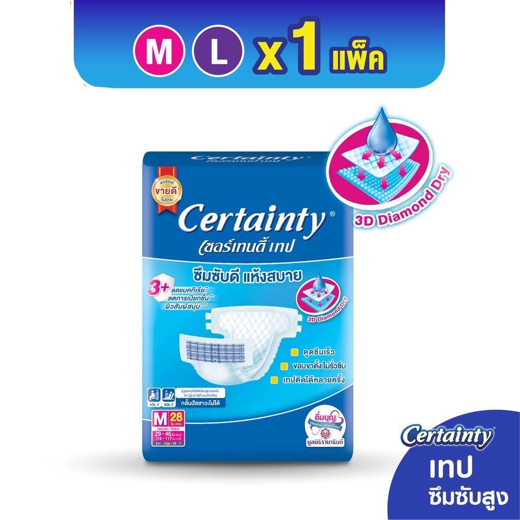 ผ้าอ้อมผู้ใหญ่แบบเทป เซอร์เทนตี้ Certainty Tape ขนาดไซส์ M / L | Shopee ...