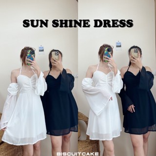 BFTS🧡 พร้อมส่ง JU2801 Sunshine dress เดรสเกาะอกต่อแขน ผูกคอ สม็อคหลัง ผ้าชีฟอง มีปลายทาง ชุดไปทะเล เดรส เสื้อยืด ชุดเซ็