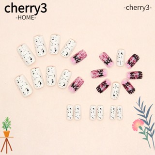 Cherry3 เล็บปลอม แบบยาว ถอดออกได้ สีดํา สําหรับฮาโลวีน บัลเล่ต์ 24 ชิ้น