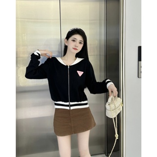 YMII PRA * A 2023 autumn and winter New Navy style zipper knitted cardigan womens fashion all-match chest logo decoration aging