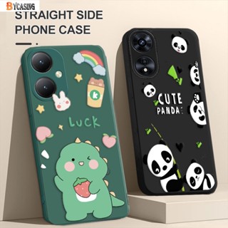 เคสโทรศัพท์มือถือ ยางนิ่ม ขอบตรง ลายไดโนเสาร์นําโชค แพนด้าน่ารัก สําหรับ OPPO A17 A78 A77S A17K A16 A57 A15 A16K A54 A53 A12 A5S A7 A3S A31 A52 A92 A37 F9 A1K Reno 8T 5F 4F BY