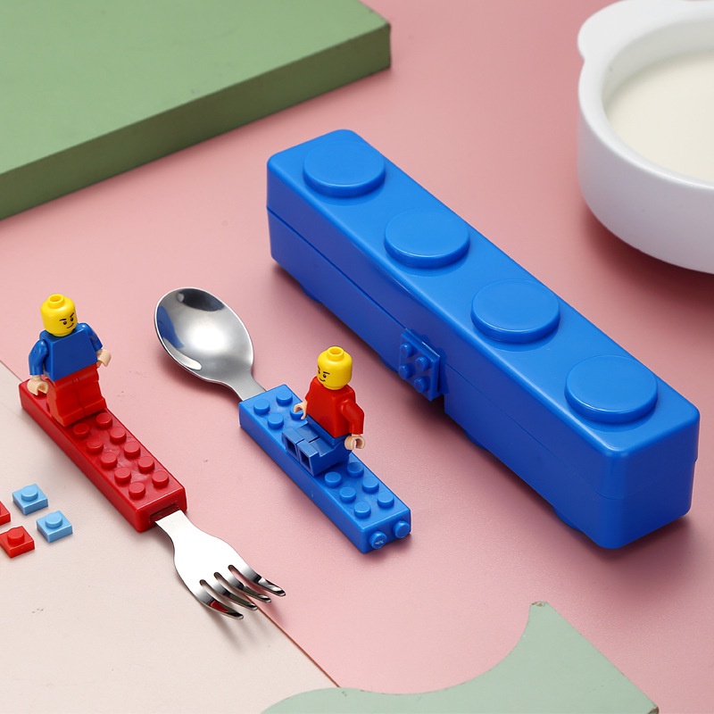 creative-kawaii-lego-ใช้บนโต๊ะอาหารชุดช้อนส้อมเด็กการ์ตูนเครื่องใช้บนโต๊ะอาหารสแตนเลสเด็กสนุกประกอบบล็อกตัวต่อเครื่องใช้บนโต๊ะอาหารในครัว-cod