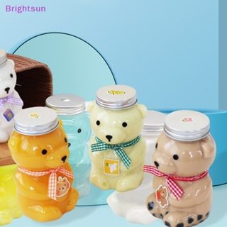 Brightsun ใหม่ ขวดพลาสติก ลายหมีน่ารัก แบบใช้แล้วทิ้ง พร้อมฝาปิด สําหรับใส่เครื่องดื่ม น้ําผลไม้ ชานม เครื่องดื่ม