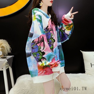 เสื้อแจ็กเก็ตกันหนาว มีฮู้ด พิมพ์ลายกราฟฟิติ ทรงหลวม สไตล์ตะวันตก เหมาะกับฤดูใบไม้ร่วง สําหรับผู้หญิง 2021