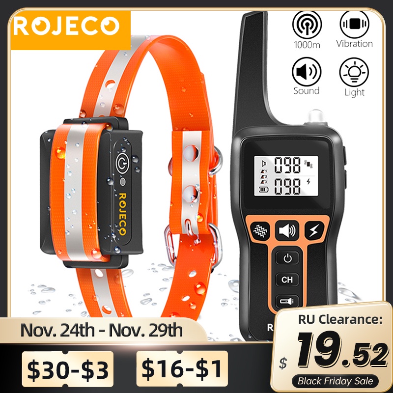 rojeco-ปลอกคอฝึกสุนัขไฟฟ้า-1000-ม-รีโมทคอนโทรล-กันน้ํา-ชาร์จไฟได้-หยุดเห่า-ปลอกคอช็อตไฟฟ้า-บทบาทสมมติ