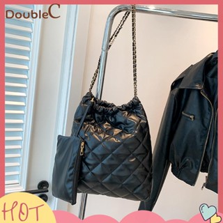 【Double C 】✿   กระเป๋าสะพายข้าง หนัง PU ขนาดใหญ่ จุของได้เยอะ สีพื้น สําหรับผู้หญิง เหมาะกับการเดินทาง สํานักงาน