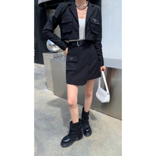 WANS PRA * A 2023 autumn and winter New short suit irregular overskirt fashion suit womens all-match triangle logo decoration
