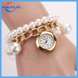 Ann สร้อยข้อมือโซ่ ประดับมุกเทียม ทรงกลม อนาล็อก แฟชั่นสําหรับผู้หญิง