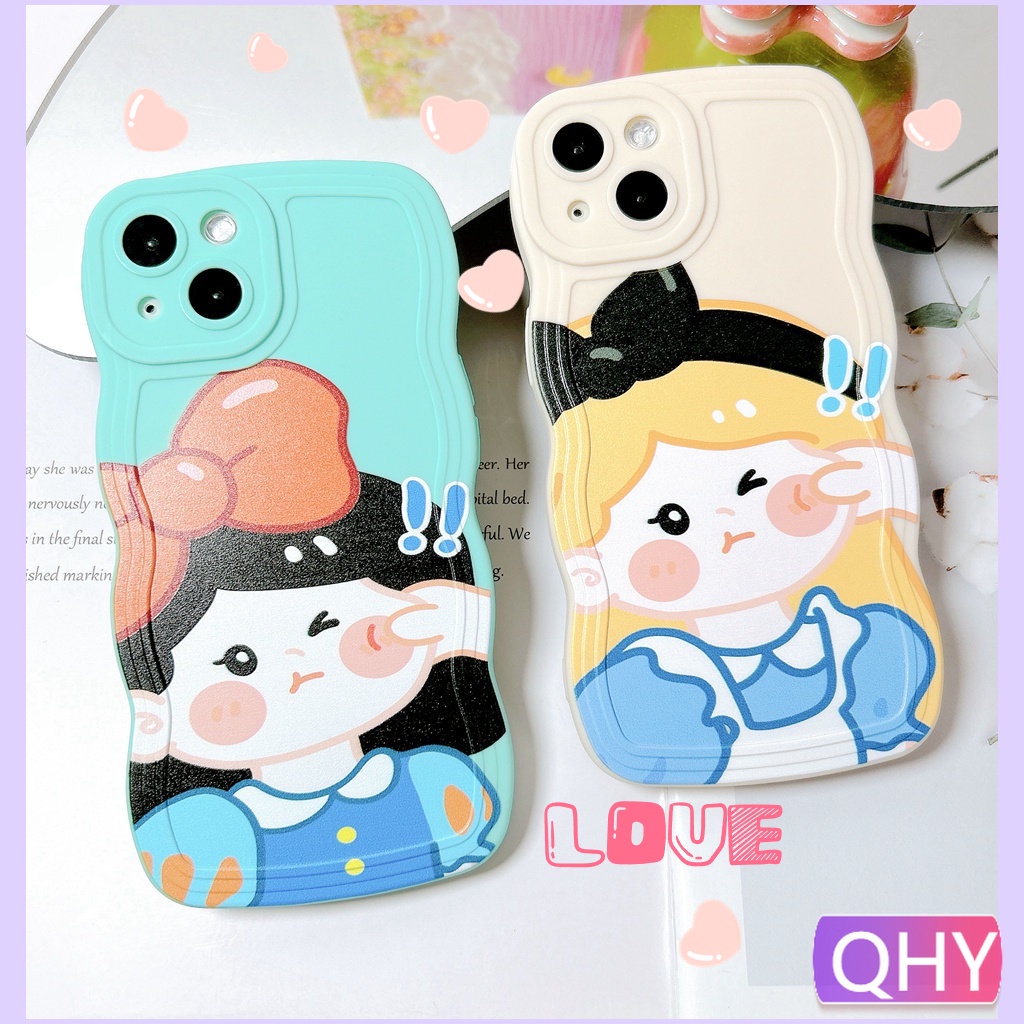 รูปภาพสินค้าแรกของQhy - เคสโทรศัพท์มือถือนิ่ม ลายเจ้าหญิง 3D ขอบหยัก สีเบจ สีฟ้า สําหรับ iphone 14 7 8 plus 11 12 13 pro mini xs max