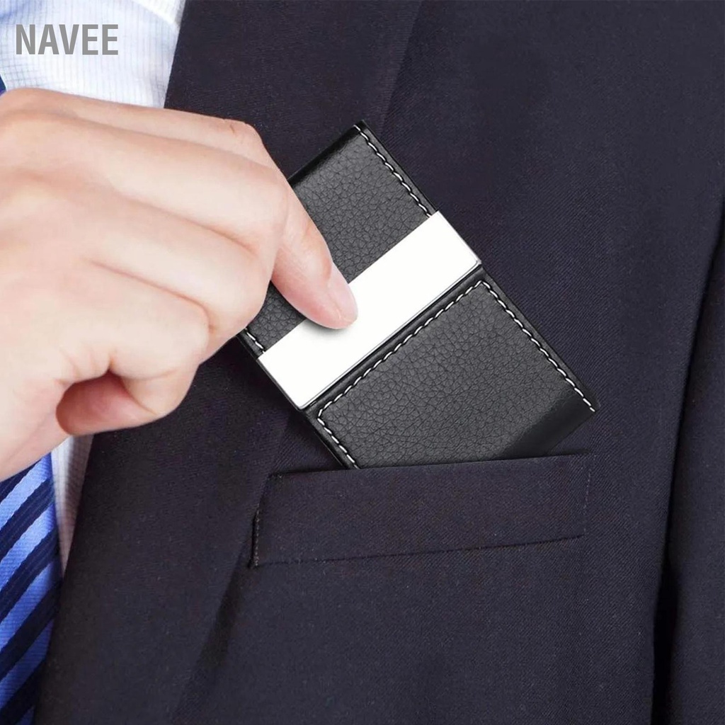navee-ซองใส่นามบัตรหนัง-pu-สแตนเลสใส่นามบัตรแบบพกพาเปิดง่าย