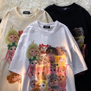ใหม่ เสื้อยืดคอกลม แขนสั้น พิมพ์ลายแมวน่ารัก ทรงหลวม แฟชั่นฤดูร้อน สไตล์เกาหลี สําหรับผู้ชาย และผู้หญิง 2023