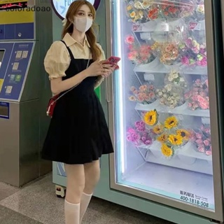 Crd ปลอม สองชิ้น ชุดผู้หญิง ฤดูร้อน มินิเดรส โลลิต้า แฟชั่นเกาหลี ชุดสีดํา ZXH