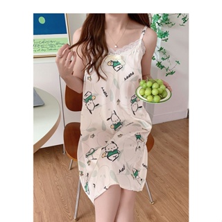 Summer new cartoon ice and snow silk nightdress womens suspenders sweet and comfortable home clothes (with chest pad)