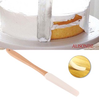 ALISONDZ Silicone Baking Scraper Heat-Resistant Pastry Tool Cream Spatula Non Stick Batter Mixer Frosting Kitchen Butter Wood Handle Cake Smoother/Multicolor