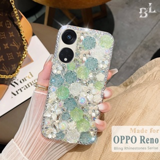 เคส Oppo Reno 8T 5G 4G Reno 10 8 7 Pro 5G 4G Reno 7Z 8Z 5G Reno 8 Pro 5Gโทรศัพท์มือถือ ประดับมุก พลอยเทียม กลิตเตอร์ ระยิบระยับ ลายดอกกุหลาบ 3D หรูหรา สําหรับ