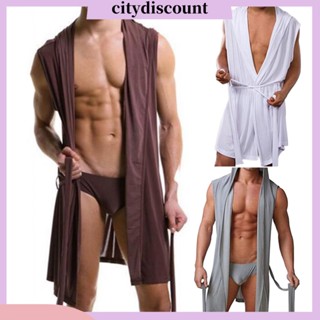 &lt;citydiscount&gt; เสื้อคลุมอาบน้ําผู้ชาย แขนกุด มีฮู้ด สีพื้น เป็นมิตรกับผิว ชุดนอนผู้ชาย สําหรับนอน