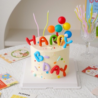 Ins Happy Birthday ชุดท็อปเปอร์ ตัวอักษร สีสันสดใส สําหรับตกแต่งเค้ก เบเกอรี่ ปาร์ตี้วันเกิดเด็ก