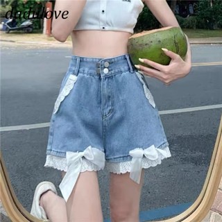 DaDulove💕 New Korean Version of INS Lace Bow Denim Shorts Small Crowd High Waist A- line Pants Large Size Hot Pants