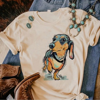 เสื้อยืด พิมพ์ลายมังงะ Dachshund Y2K สําหรับผู้หญิง