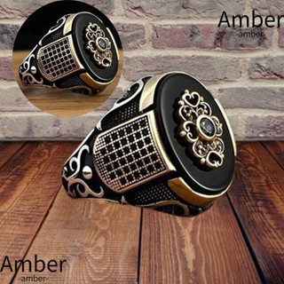 Amber แหวนปิด เครื่องประดับ โลหะผสม สีดํา และสีเงิน หลายขนาด