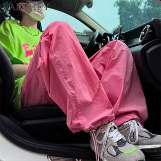 DaDuHey🎈 Dopamine Colorful Pants Quick-Drying Thin Casual Pants 2023 New Loose Straight Ankle-Tied Hip Hop Color Wide Leg Pants