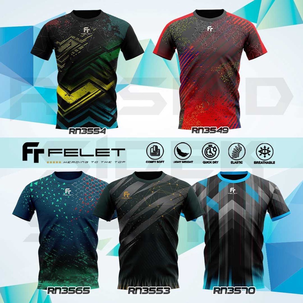 เสื้อยืด-ลายกราฟฟิค-felet-baju-badminton-baju-sukan-mirco-fiber-100