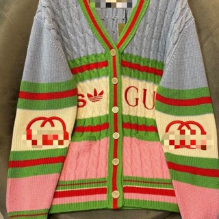 เสื้อคาร์ดิแกนกันหนาว ความยาวปานกลาง ปักลายทาง สีตัดกัน สําหรับผู้หญิง
