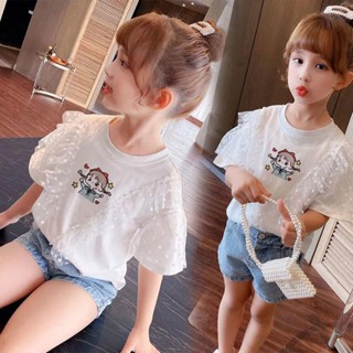 Cod เสื้อยืดคอกลม แขนสั้น พิมพ์ลายการ์ตูนแอนิเมชั่น น่ารัก สไตล์เกาหลี ทรงหลวม ระบายอากาศ แฟชั่น สําหรับเด็กผู้หญิง