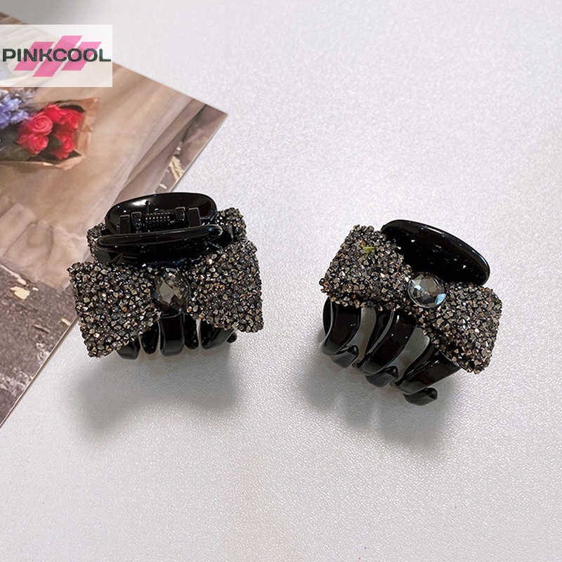 pinkcool-กิ๊บติดผมหางม้า-ประดับโบว์-พลอยเทียม-สีดํา-สไตล์เกาหลี-ฤดูร้อน-สําหรับผู้หญิง