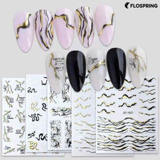 Flospring สติกเกอร์ติดเล็บ ลายหินอ่อน สีทอง น้ําหนักเบา DIY สําหรับผู้หญิง