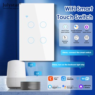 JULYSTAR Tuya Smart Wifi Light Switch Wall Touch Switch No Neutral Wire สำหรับ Alexa Google Home