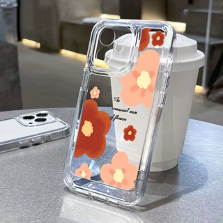 ดอกไม้ห้ากลีบสีแดงส้ม เคสใส เคสไอโฟน Compatible for iPhone 11 13 14 12 15 Pro Max XR 7 8 Plus X XS Max SE 2020 2022 TPU