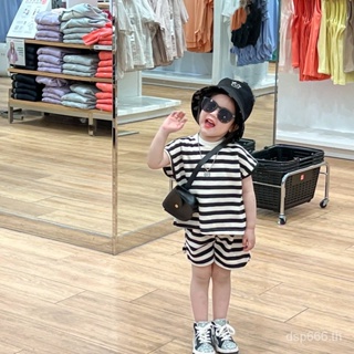 Korean style childrens clothing set female babys summer clothing 2023 new fashionable summer childrens striped short sleeve Western style girls fashionable W6TZ