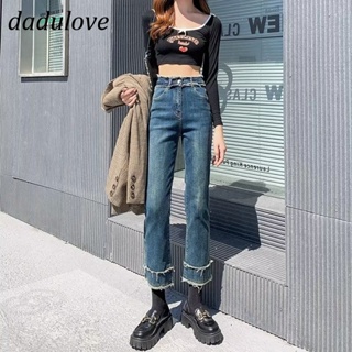 DaDulove💕 New American Ins High Street Retro Raw Edge Jeans Niche High Waist Straight Pants Large Size Trousers