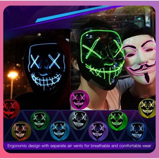 Creative Led Luminous Mask Halloween V For Vendetta Mask Cold Light Mask คุณภาพสูงปาร์ตี้คริสต์มาสฮาโลวีน Luminous Mask Dress Up Party [COD]