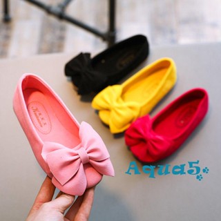Aqq- รองเท้าแตะลําลอง ส้นแบน ปากใหญ่ ประดับโบว์ สีพื้น แฟชั่นเจ้าหญิง สําหรับเด็ก