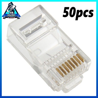 [พร้อม] 50X Rj45 Cat5E Cat6 เครือข่าย Lan Patch Cable End Crimp Plug Connector Gold Pins Crystal Network [Y/16]