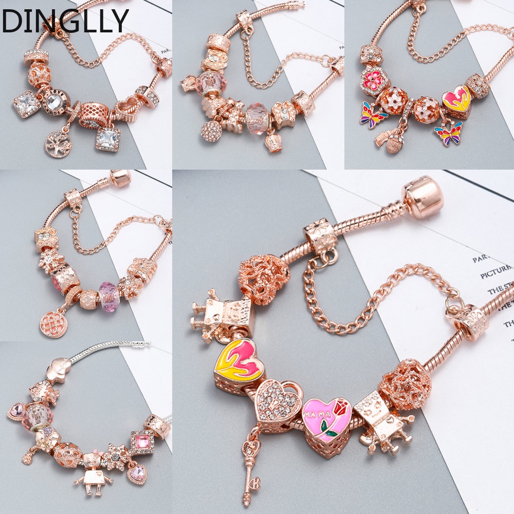 dinglly-สร้อยข้อมือ-จี้ลูกปัด-รูปผีเสื้อ-สีโรสโกลด์-สําหรับผู้หญิง-diy