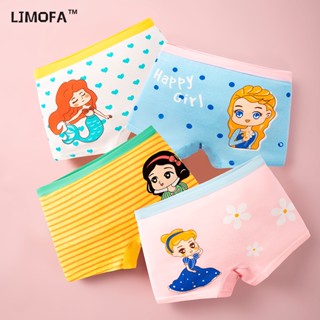 LJMOFA KIDS 4 ชิ้น ชุดชั้นในเด็ก การ์ตูนน่ารัก เจ้าหญิงนางเงือก เด็กวัยหัดเดิน กางเกงในผ้าฝ้ายนุ่ม สําหรับเด็กผู้หญิง