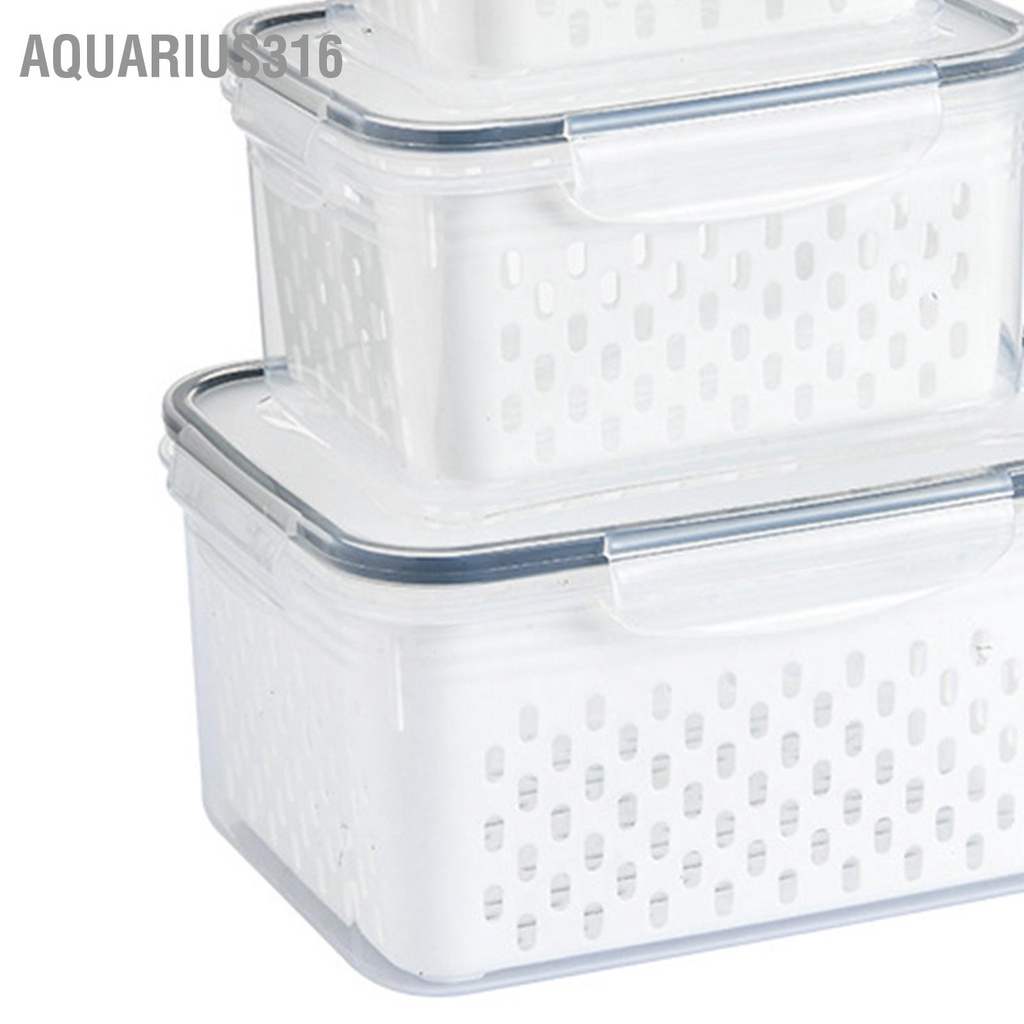 aquarius316-ตะกร้าเก็บท่อระบายน้ำ-3-ชิ้นกล่องใสภาชนะเก็บอาหารที่รั่วซึมพร้อมกระชอนที่ถอดออกได้สำหรับตู้เย็น