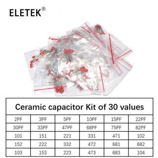 ชุดตัวเก็บประจุเซรามิก 30 ค่า 50V 2pf เป็น 0.1uf 22PF 30PF 220PF 103 104 100PF 472 300 ชิ้น
