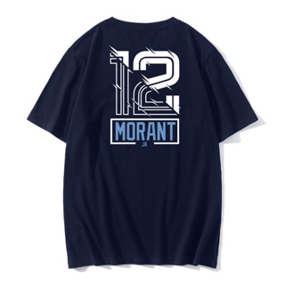 หยิน1  2021 Street แฟชั่นบาสเกตบอล Fan Star Morant Cotton เสื้อยืดแขนสั้นหลวม Breathable รอบคอกีฬา T-ShirtS-5XL