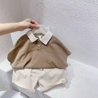 พร้อมส่ง ขายดี เสื้อโปโลแขนสั้น กางเกงขาสั้น ทรงหลวม สไตล์เกาหลี ญี่ปุ่น ฤดูร้อน สําหรับเด็กผู้ชาย 2023