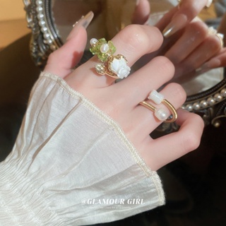 แหวนแฟชั่น รูปดอกทิวลิป ประดับไข่มุก คริสตัล ชุบไฟฟ้า